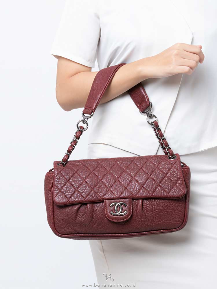 CHANEL Goatskin Quilted Coco Pleats Shoulder Bag Maroon