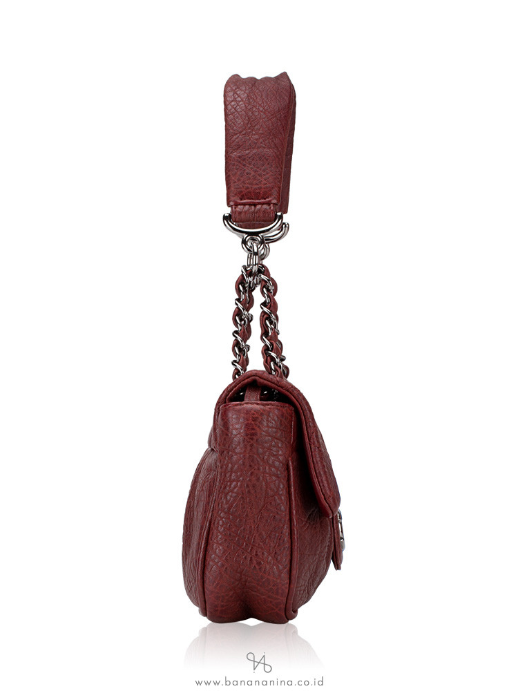 CHANEL Goatskin Quilted Coco Pleats Shoulder Bag Maroon