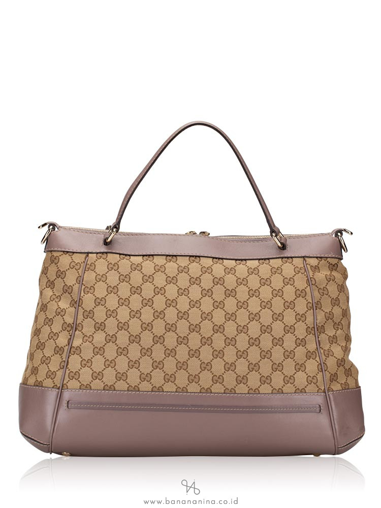 GUCCI GG Canvas Mayfair Top Handle Bag Beige Purple