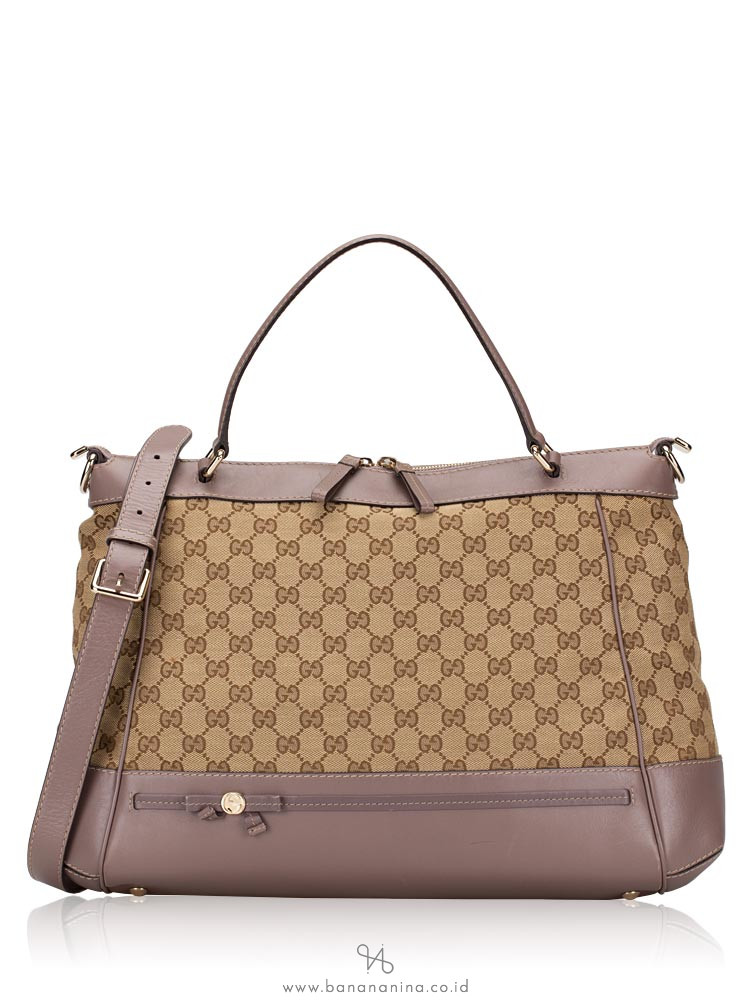 GUCCI GG Canvas Mayfair Top Handle Bag Beige Purple