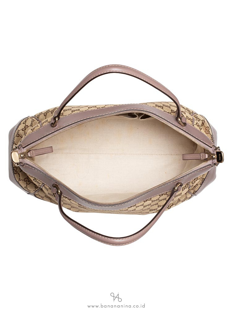GUCCI GG Canvas Mayfair Top Handle Bag Beige Purple