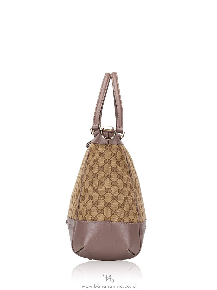 GUCCI GG Canvas Mayfair Top Handle Bag Beige Purple