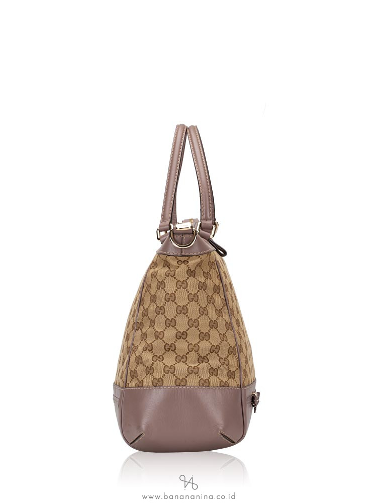 GUCCI GG Canvas Mayfair Top Handle Bag Beige Purple