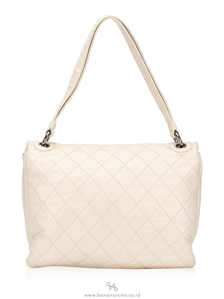 CHANEL Quilted Envelope Double Flap Shoulder Bag Off White