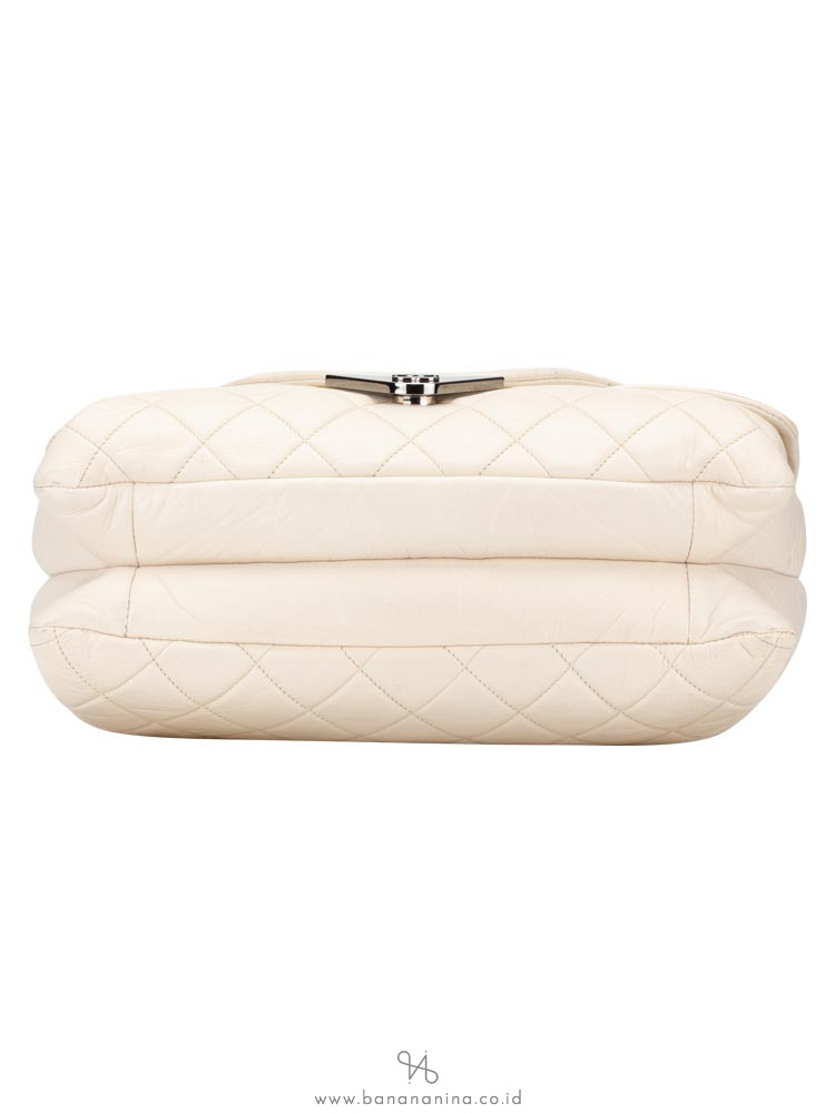 CHANEL Quilted Envelope Double Flap Shoulder Bag Off White
