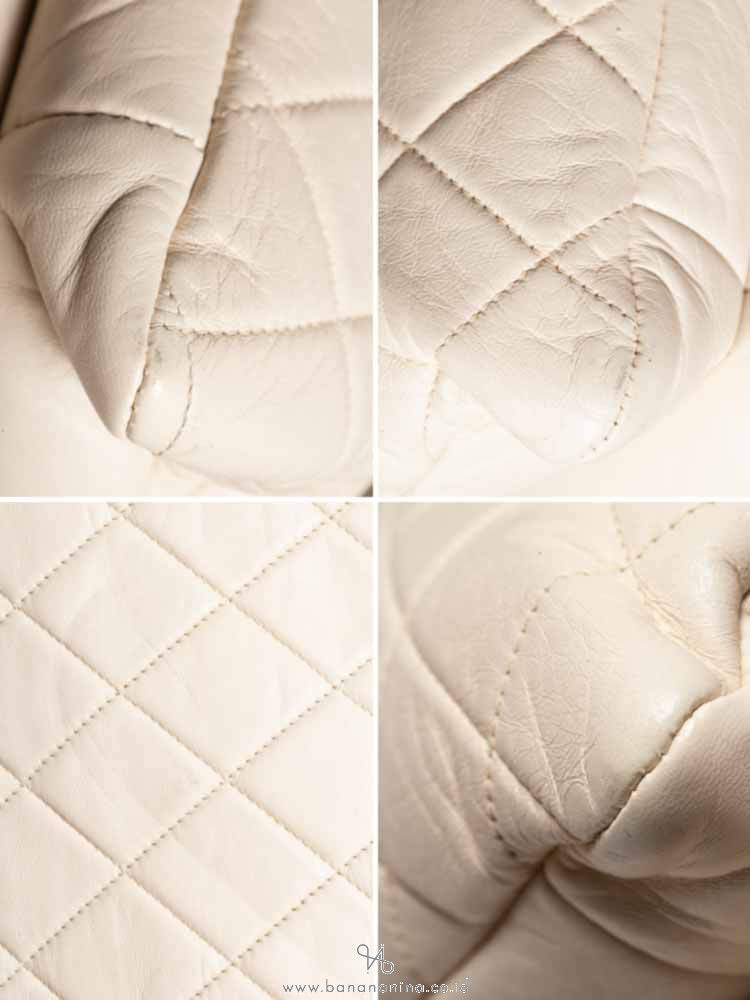 CHANEL Quilted Envelope Double Flap Shoulder Bag Off White