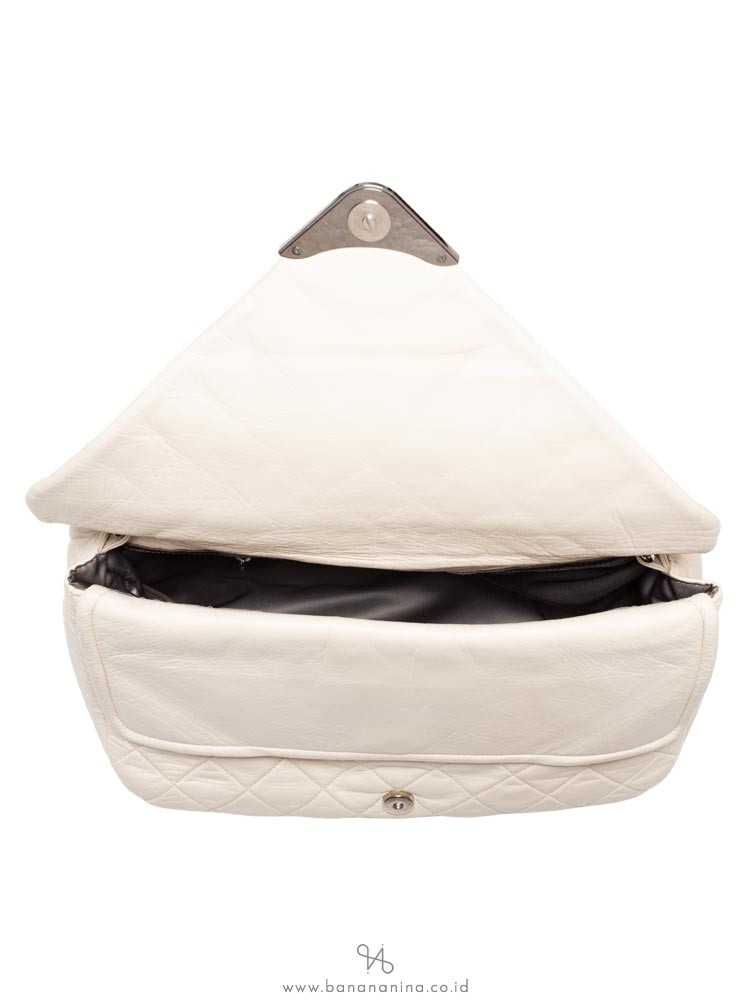 CHANEL Quilted Envelope Double Flap Shoulder Bag Off White