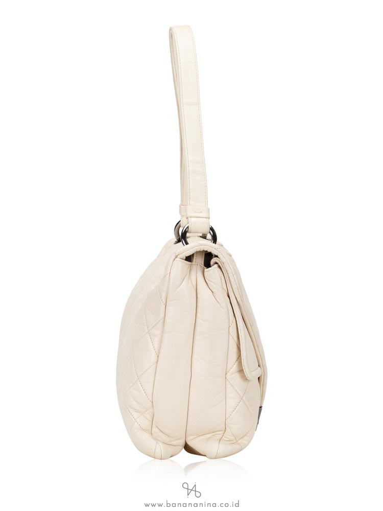 CHANEL Quilted Envelope Double Flap Shoulder Bag Off White