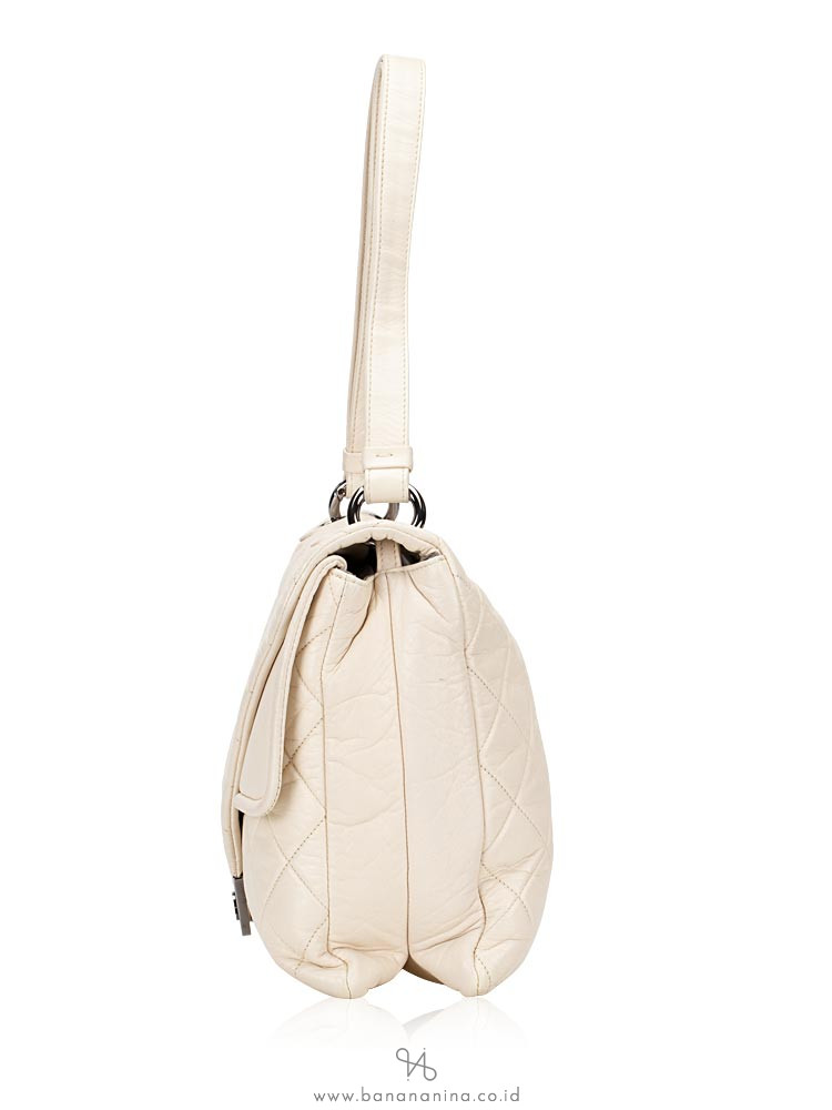 CHANEL Quilted Envelope Double Flap Shoulder Bag Off White