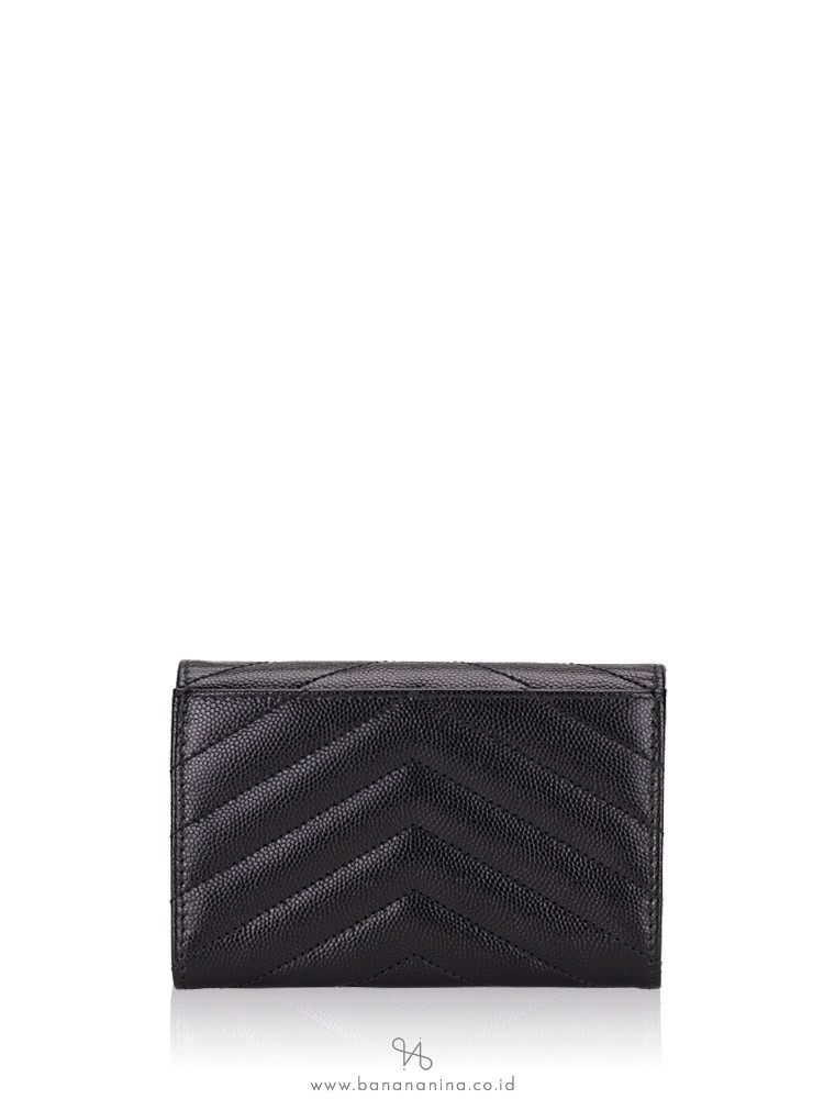 YSL Grain De Poudre Matelasse Monogram Small Envelope Wallet Black