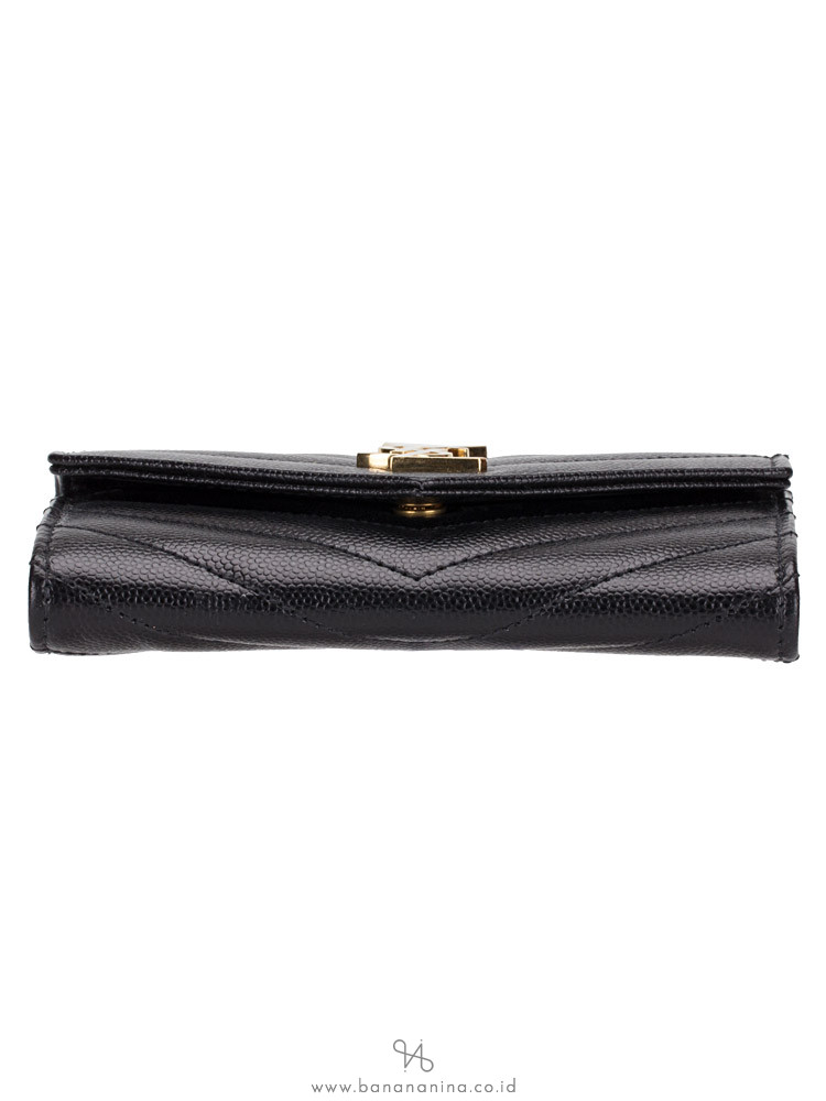 YSL Grain De Poudre Matelasse Monogram Small Envelope Wallet Black