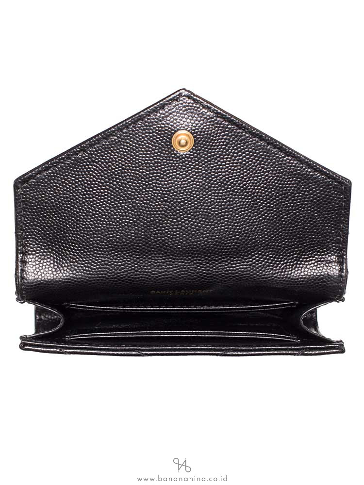 YSL Grain De Poudre Matelasse Monogram Small Envelope Wallet Black