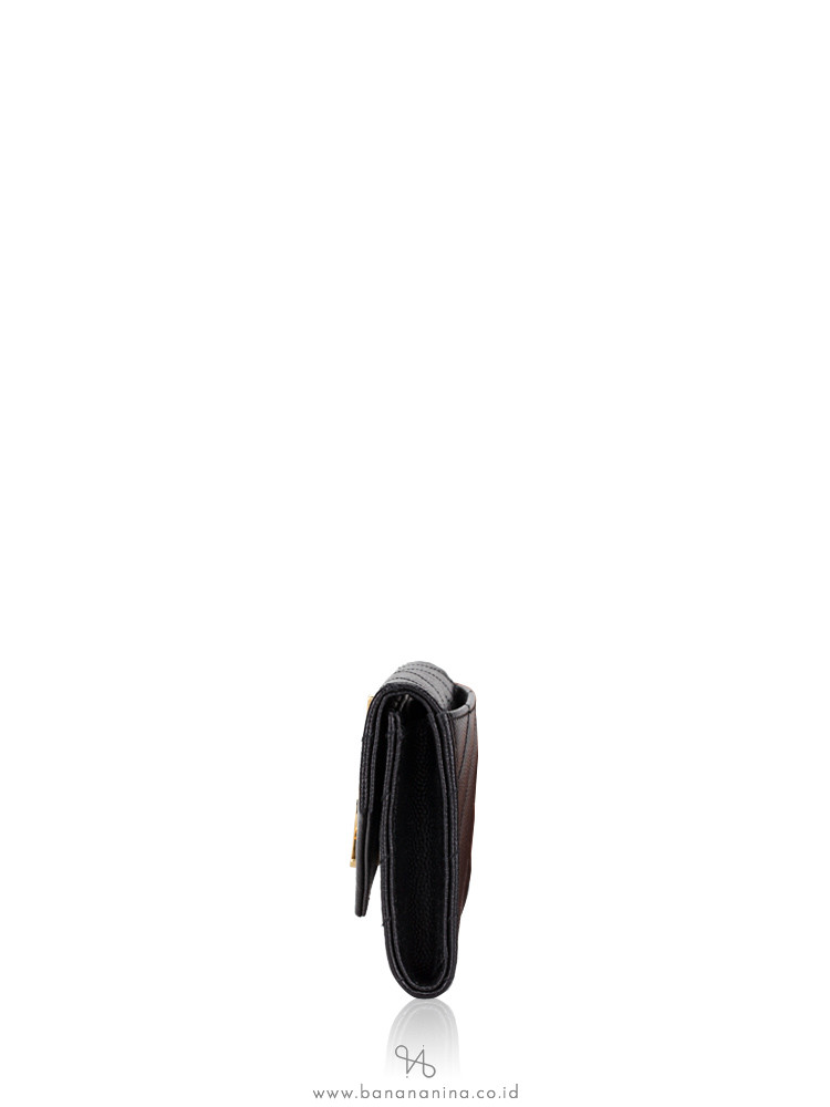 YSL Grain De Poudre Matelasse Monogram Small Envelope Wallet Black