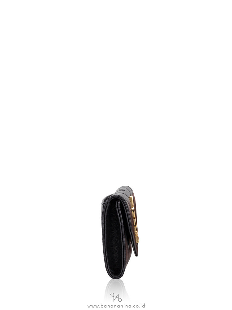 YSL Grain De Poudre Matelasse Monogram Small Envelope Wallet Black