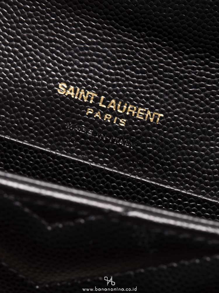 YSL Grain De Poudre Matelasse Monogram Small Envelope Wallet Black
