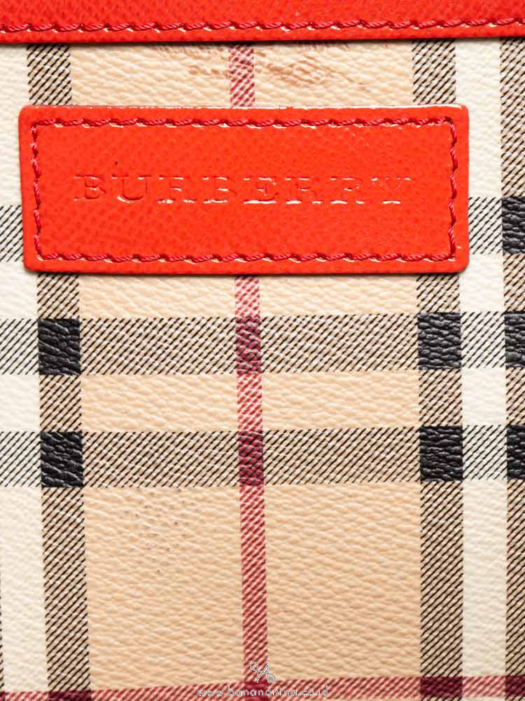 BURBERRY Haymarket Check Small Canterbury Tote Coral Red