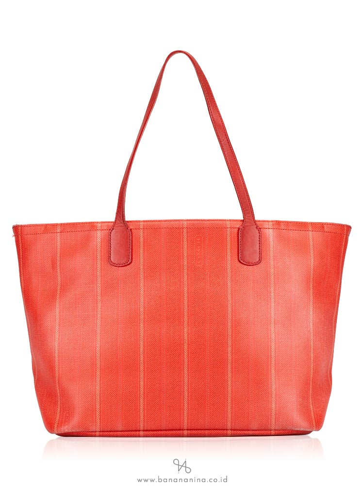 COACH 23108P Legacy Weekend Ticking Stripe Tote Red