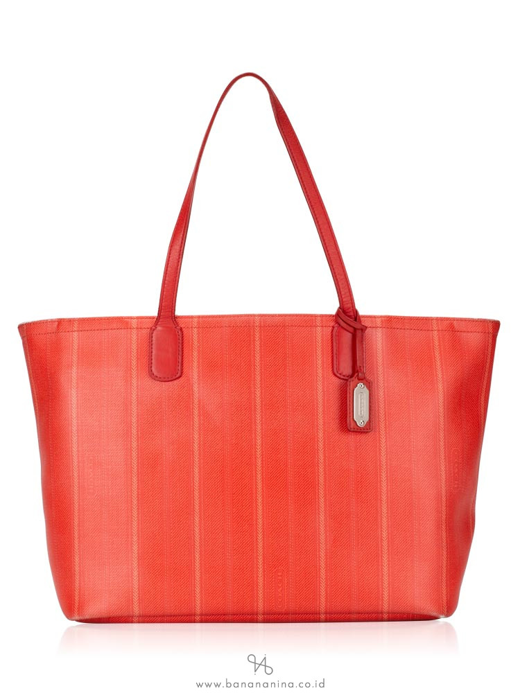 COACH 23108P Legacy Weekend Ticking Stripe Tote Red