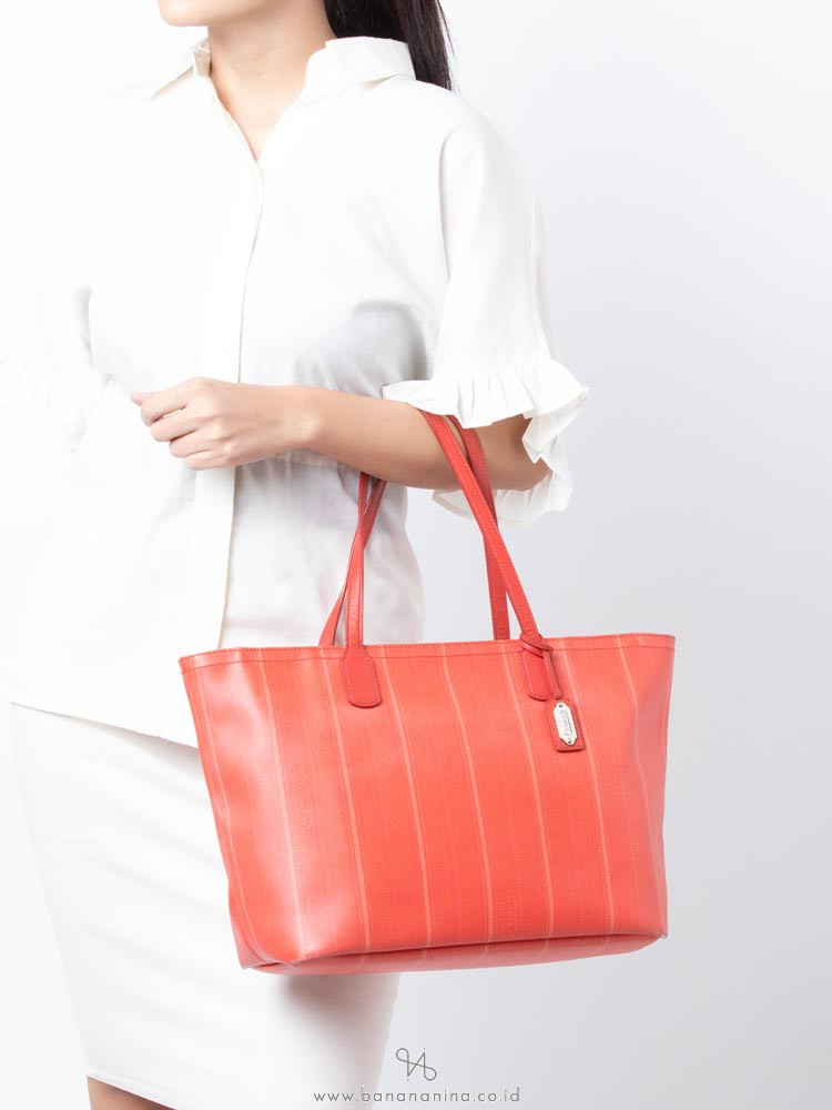 COACH 23108P Legacy Weekend Ticking Stripe Tote Red