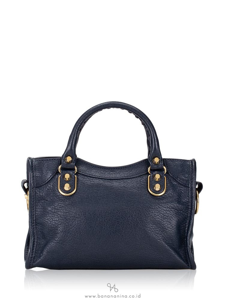 BALENCIAGA Gold Metallic Edge Mini City Blue Nuit