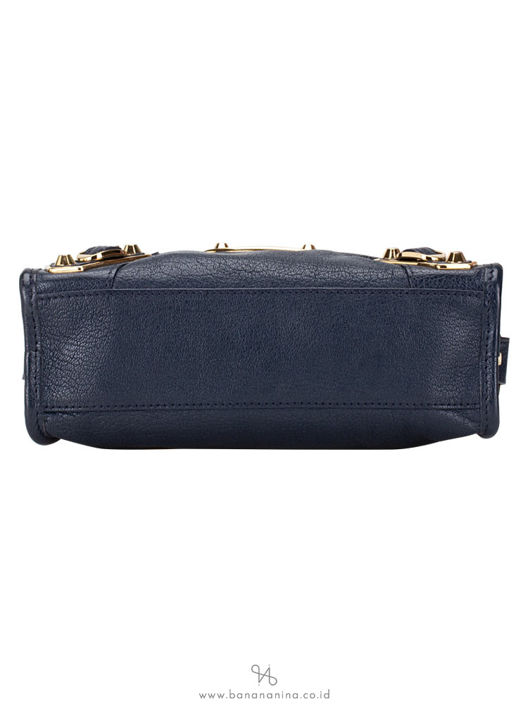 BALENCIAGA Gold Metallic Edge Mini City Blue Nuit