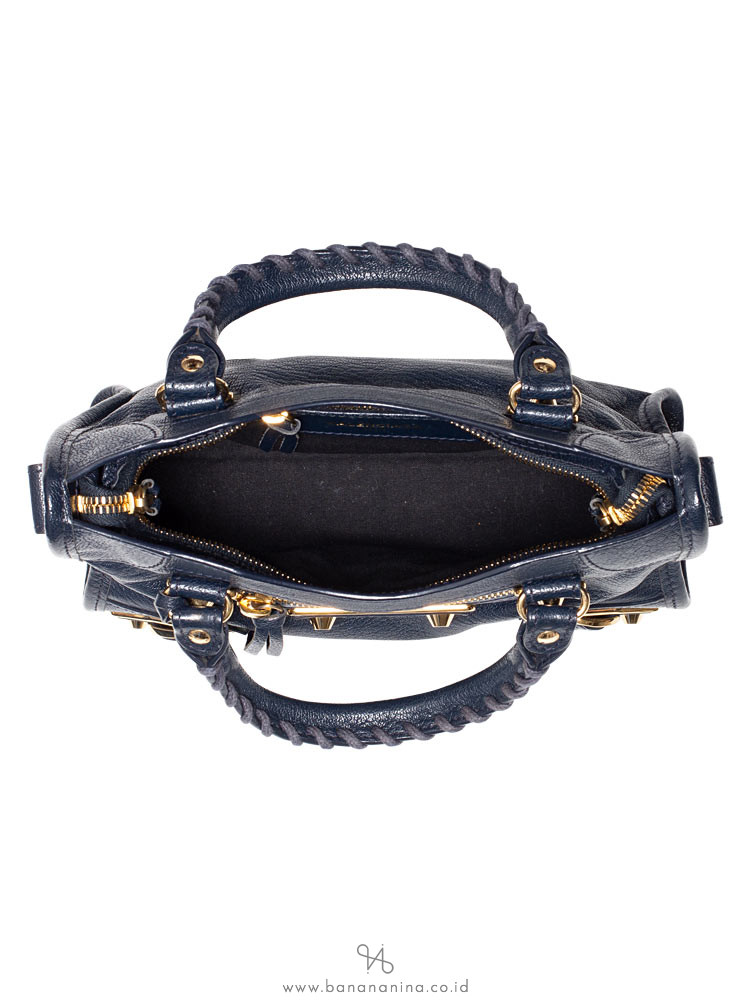 BALENCIAGA Gold Metallic Edge Mini City Blue Nuit