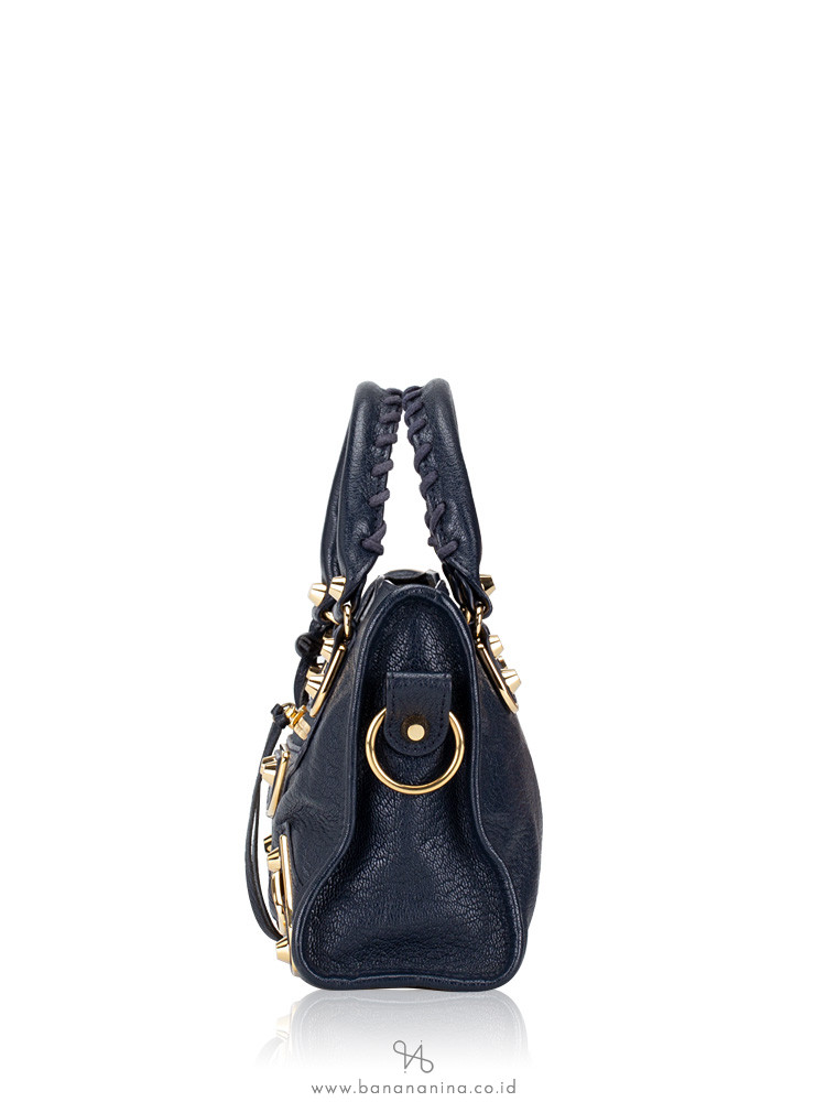 BALENCIAGA Gold Metallic Edge Mini City Blue Nuit