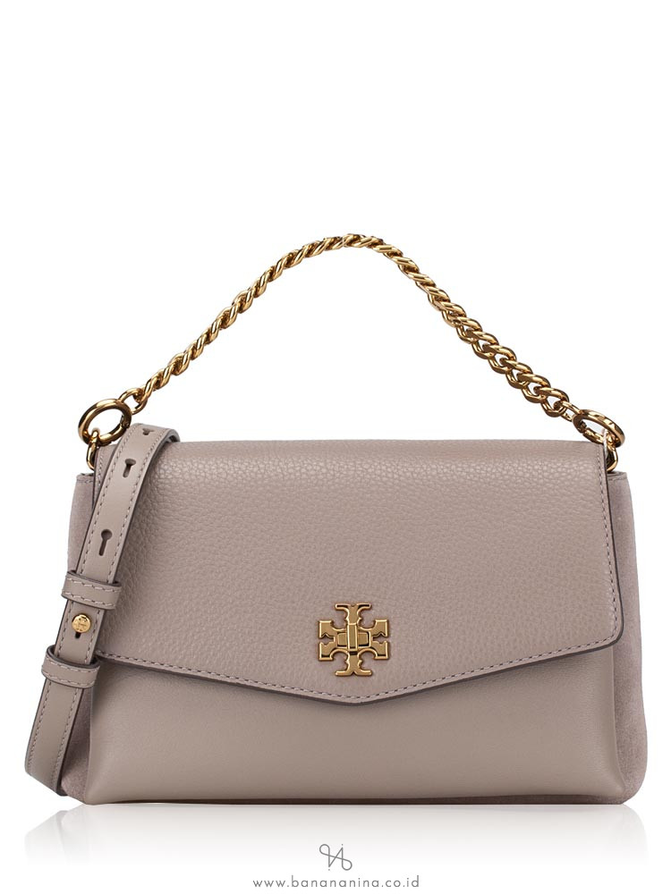 TORY BURCH Kira Mixed Materials Crossbody Gray Heron
