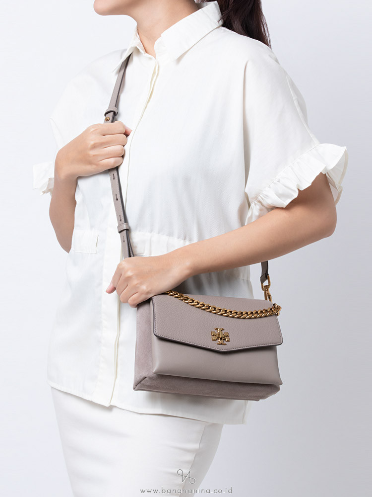 TORY BURCH Kira Mixed Materials Crossbody Gray Heron