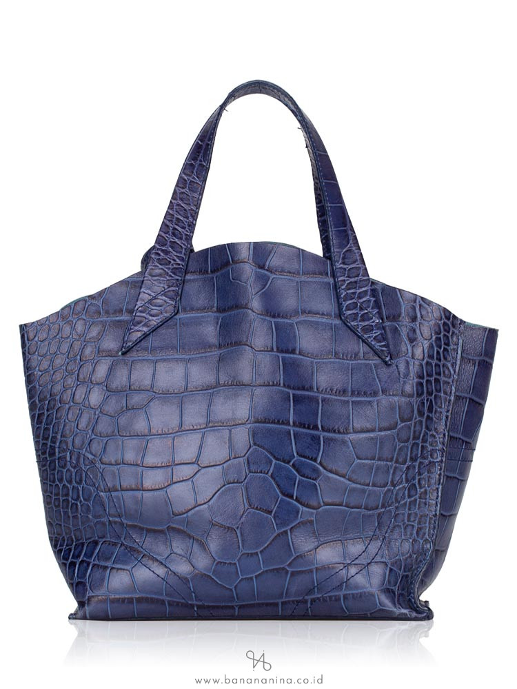 FURLA Croc Embossed Zucca Tote Blue Ink