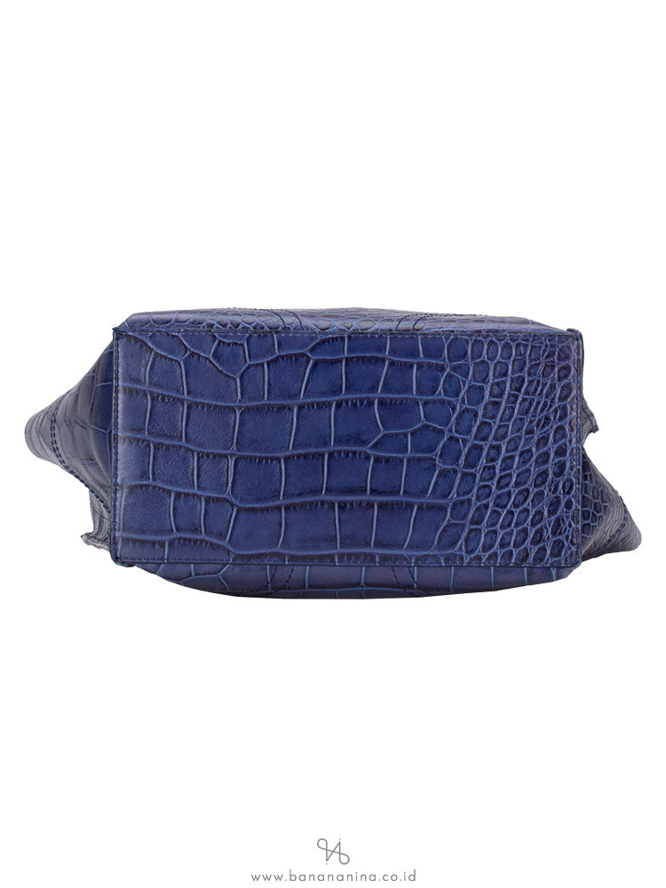 FURLA Croc Embossed Zucca Tote Blue Ink