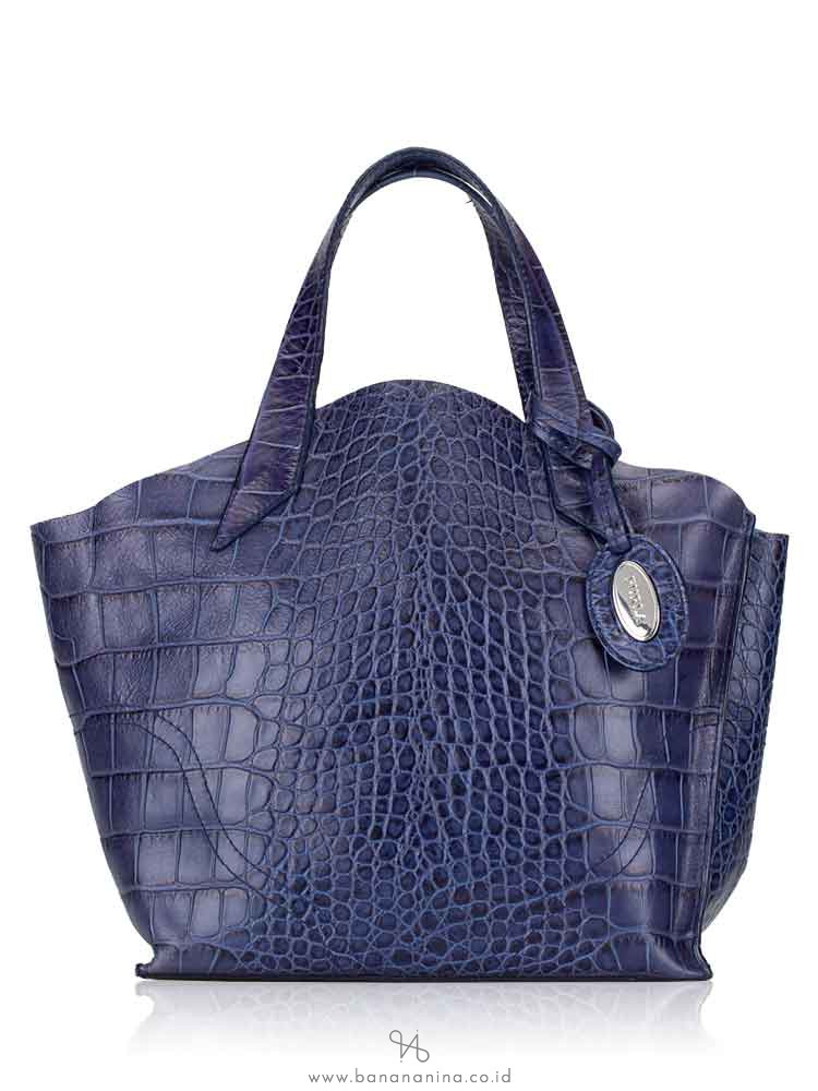 FURLA Croc Embossed Zucca Tote Blue Ink
