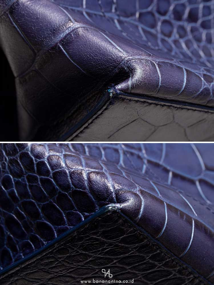 FURLA Croc Embossed Zucca Tote Blue Ink