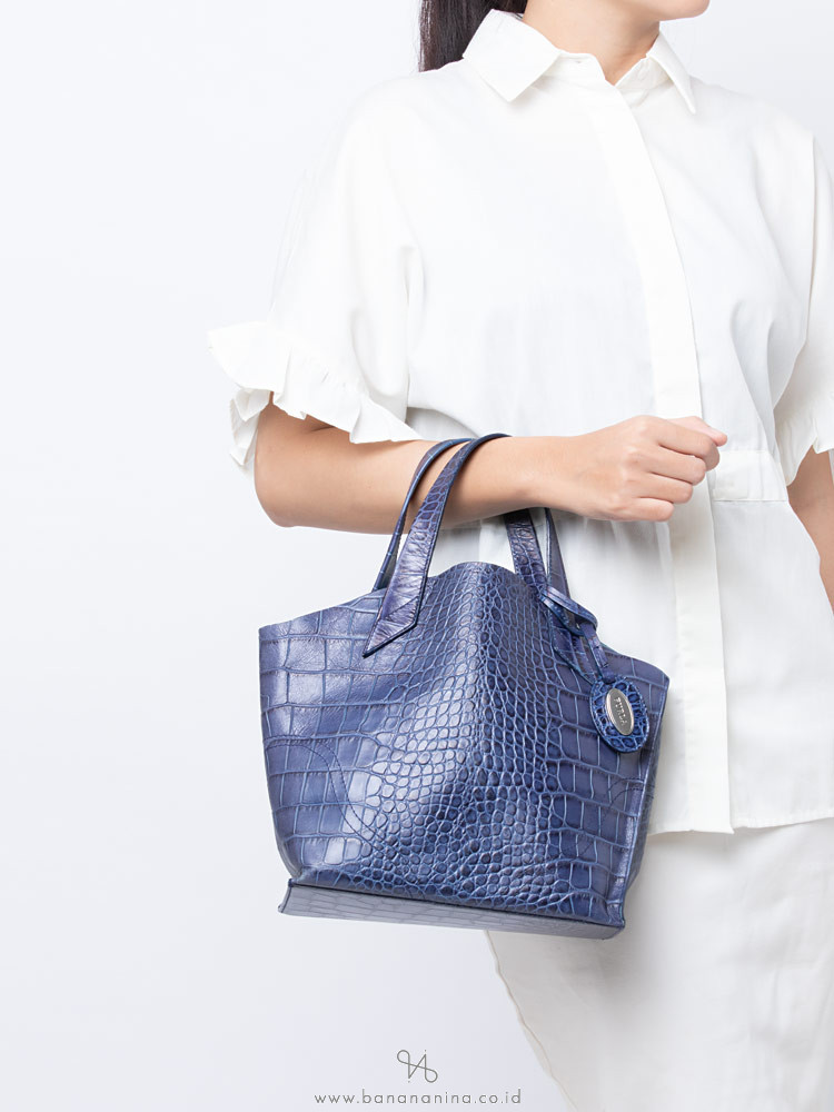 FURLA Croc Embossed Zucca Tote Blue Ink