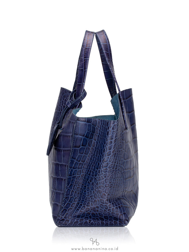 FURLA Croc Embossed Zucca Tote Blue Ink