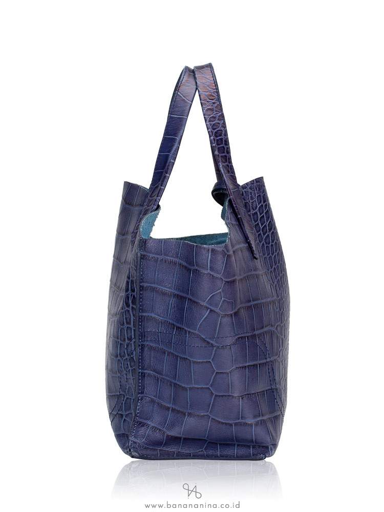 FURLA Croc Embossed Zucca Tote Blue Ink