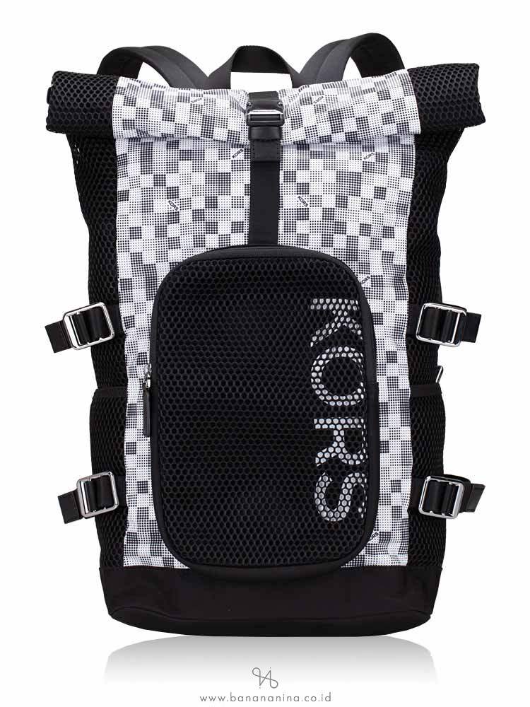 MICHAEL KORS Men Kent Printed Roll Top Backpack Black White