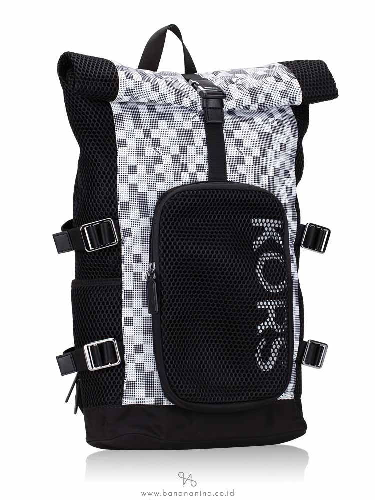 MICHAEL KORS Men Kent Printed Roll Top Backpack Black White