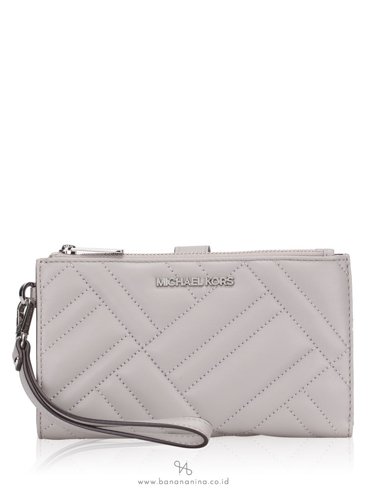 MICHAEL KORS Peyton Double Zip Large Wristlet Pearl Grey