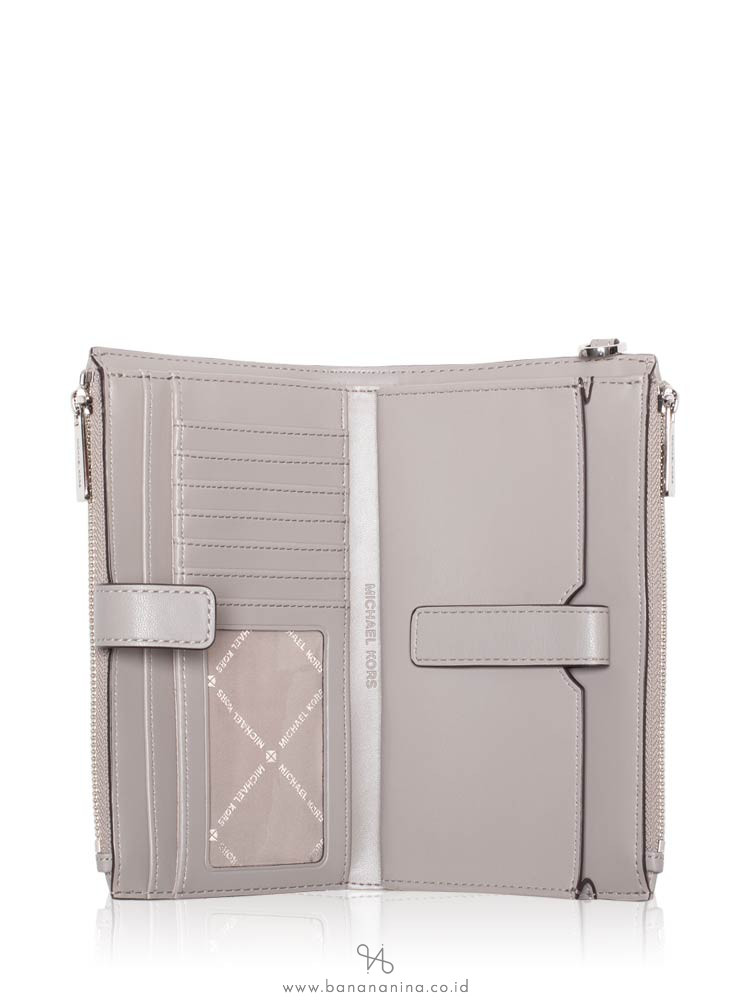 MICHAEL KORS Peyton Double Zip Large Wristlet Pearl Grey