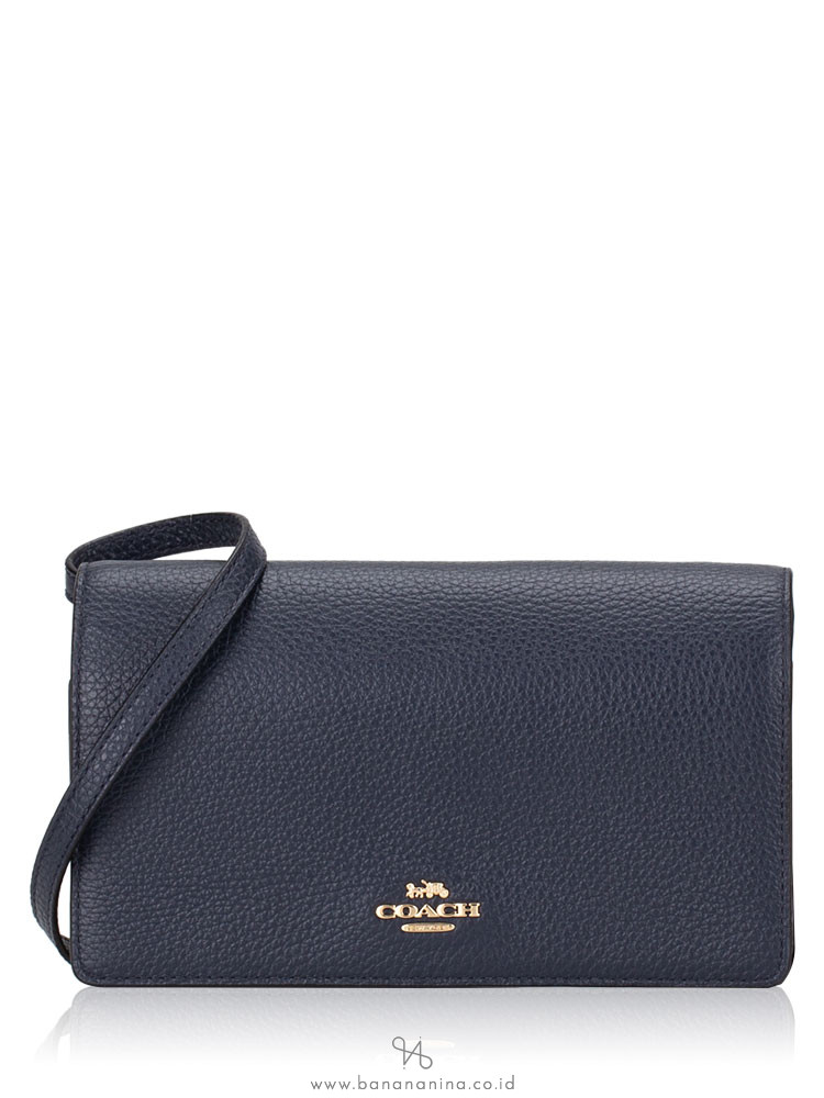 COACH 30256 Pebbled Leather Foldover Clutch Crossbody Midnight