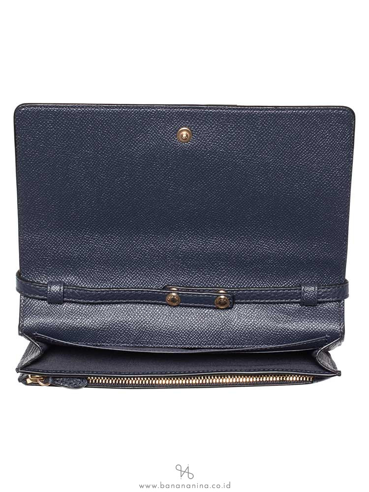 COACH 30256 Pebbled Leather Foldover Clutch Crossbody Midnight