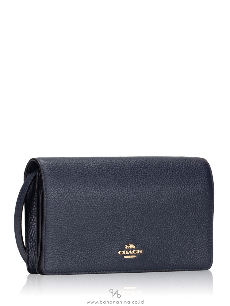 COACH 30256 Pebbled Leather Foldover Clutch Crossbody Midnight