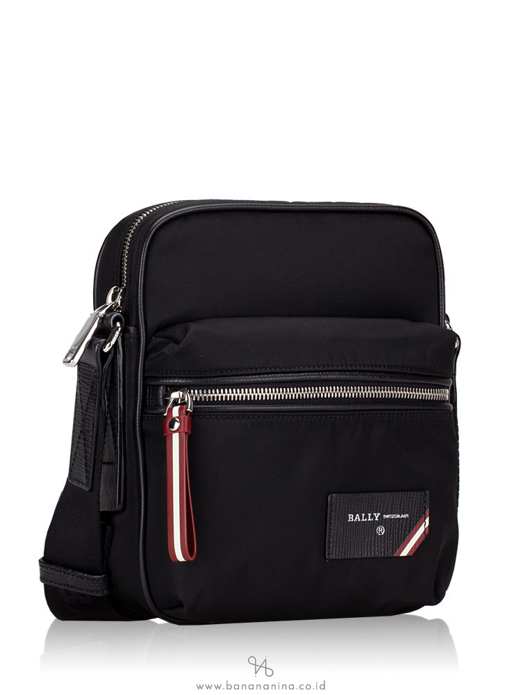 BALLY Men Faara Nylon Crossbody Bag Black Red