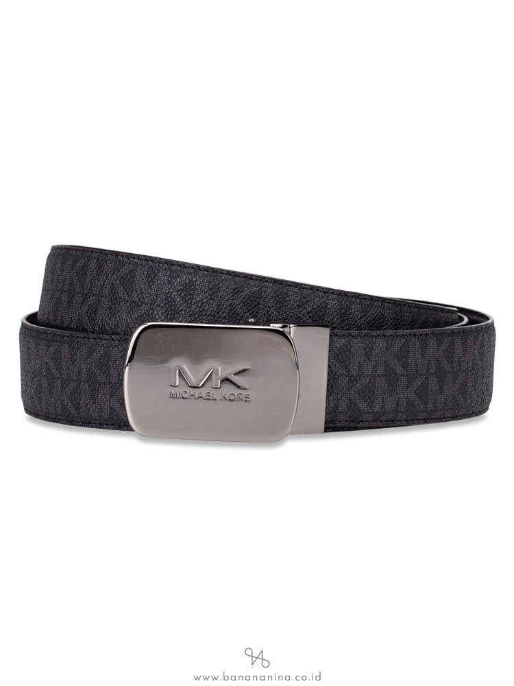 MICHAEL KORS Men Monogram Reversible 34mm Plaque Belt Black