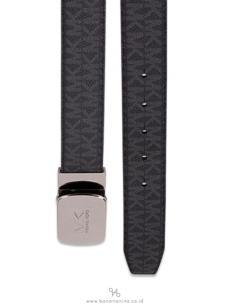 MICHAEL KORS Men Monogram Reversible 34mm Plaque Belt Black