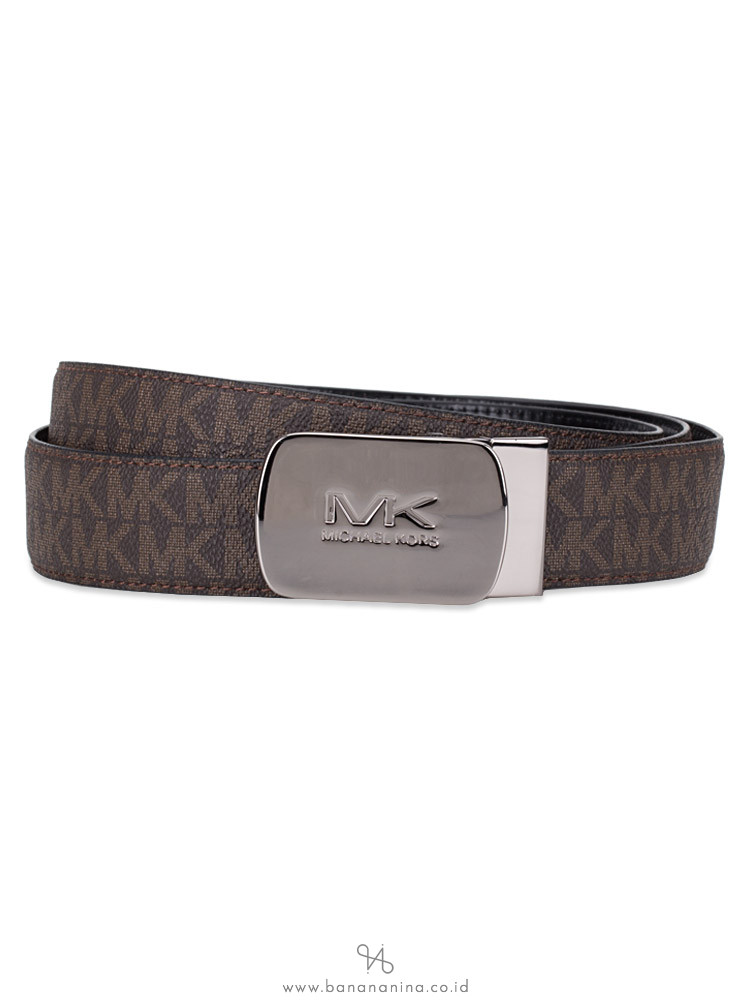 MICHAEL KORS Men Monogram Cut to Size Reversible 34mm Plaque Belt Brown Black