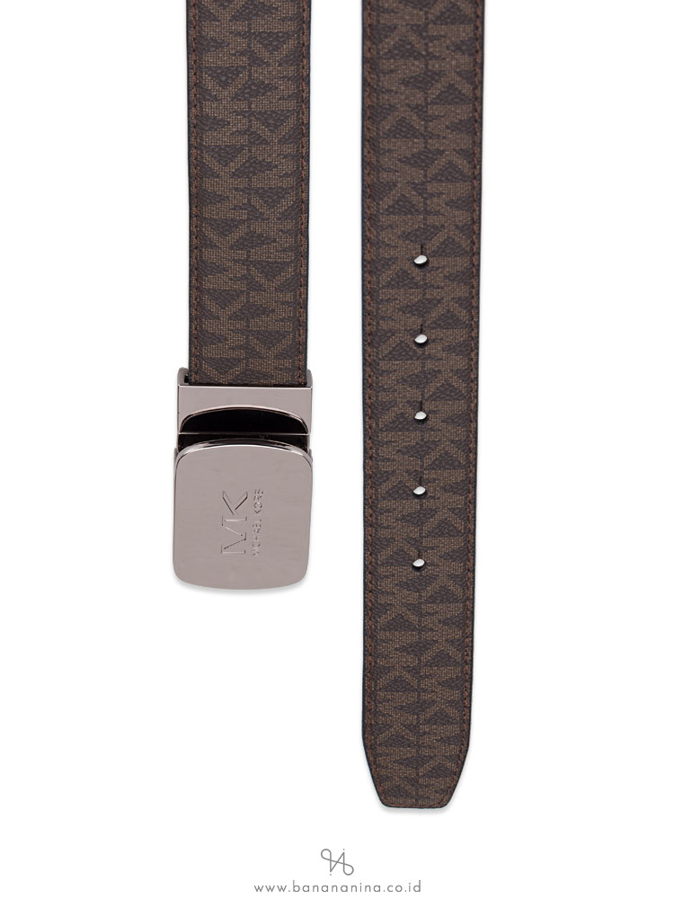 MICHAEL KORS Men Monogram Cut to Size Reversible 34mm Plaque Belt Brown Black