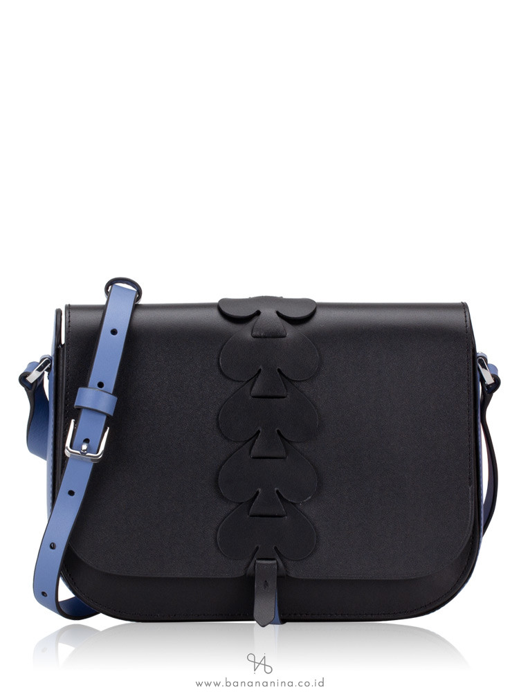 KATE SPADE Nadine Woven Spade Medium Flap Shoulder Bag Black