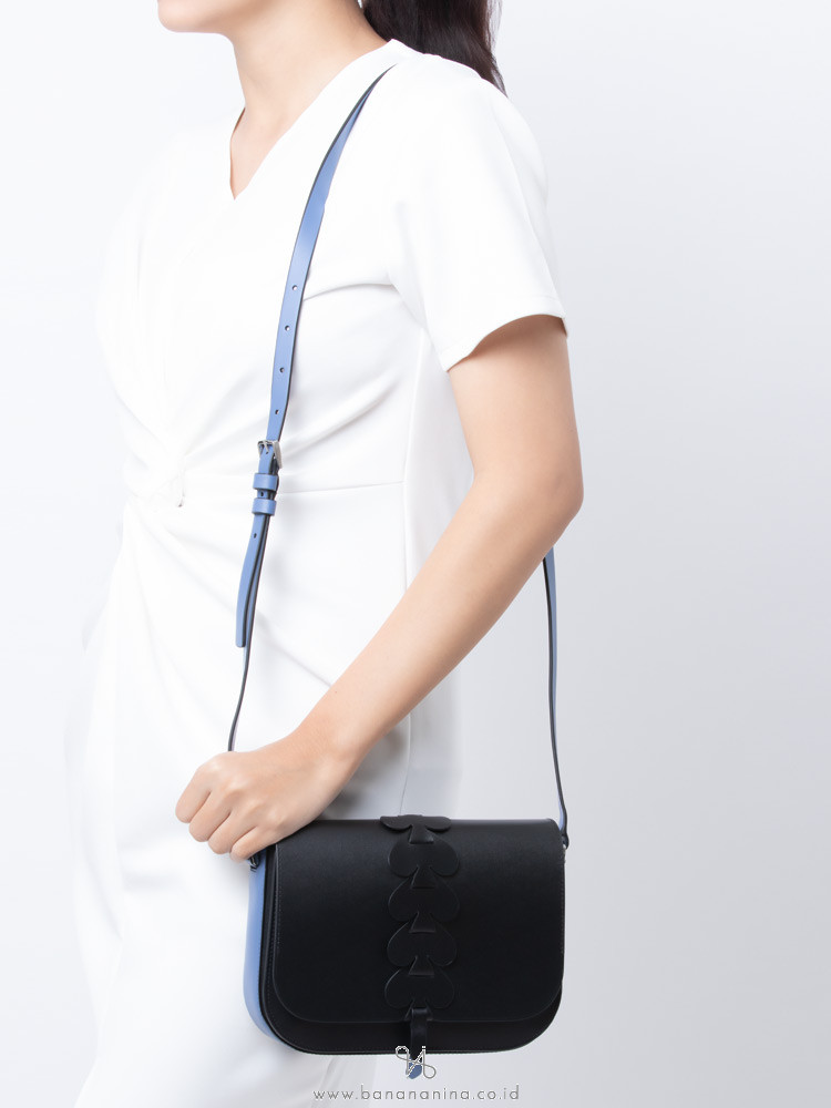 KATE SPADE Nadine Woven Spade Medium Flap Shoulder Bag Black